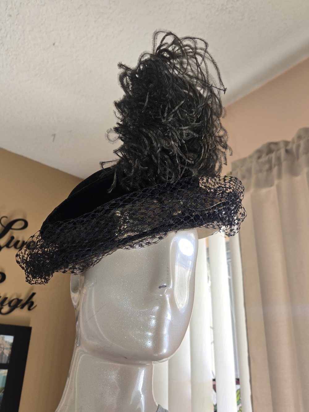 Vintage Nat Frank NY Feather Veil Cocktail Fascinator Hat Gothic - Picture 15 of 16
